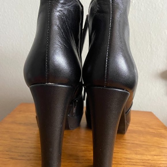 Italian Black Bootie Stacked Block Chunky Heel Boots 39 - Picture 3 of 7